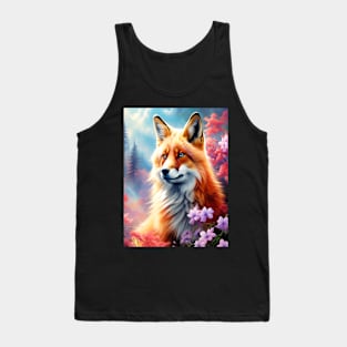 Red Fox with Flowers and Forests Tank Top